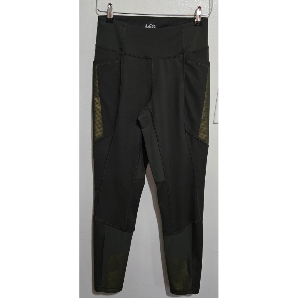 REI Co-op Womens High Waisted Active Leggings Pockets Green Gold Medium